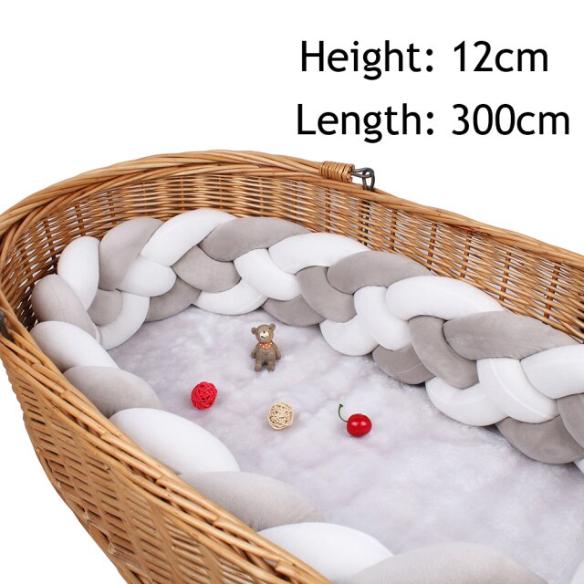 Baby Bed Bumper Crib woven Braid Pillow Cushion Infant Protector Pad Knotted 4 Anti-Collision 12cm