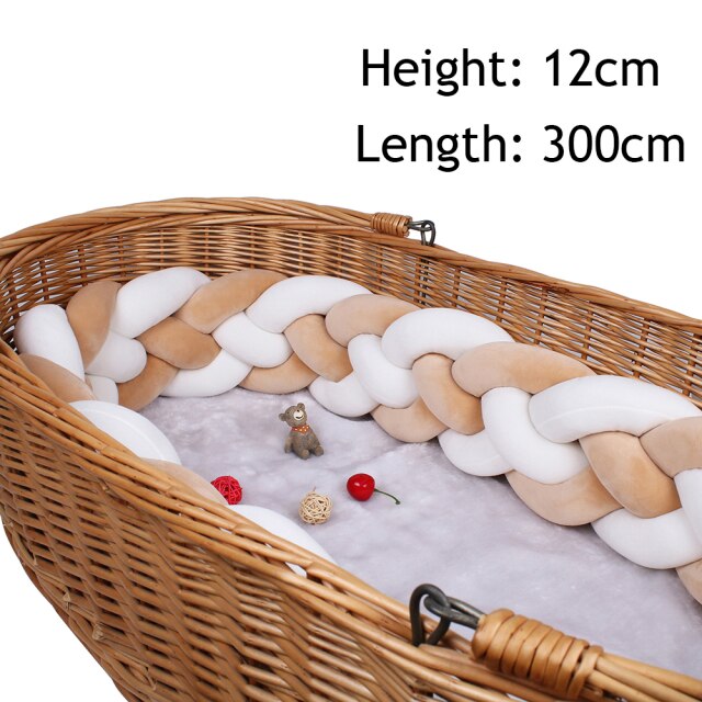 Baby Bed Bumper Crib woven Braid Pillow Cushion Infant Protector Pad Knotted 4 Anti-Collision 12cm