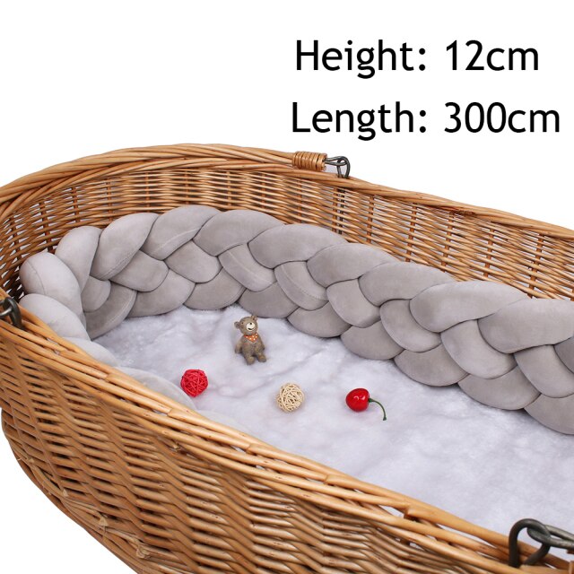 Baby Bed Bumper Crib woven Braid Pillow Cushion Infant Protector Pad Knotted 4 Anti-Collision 12cm