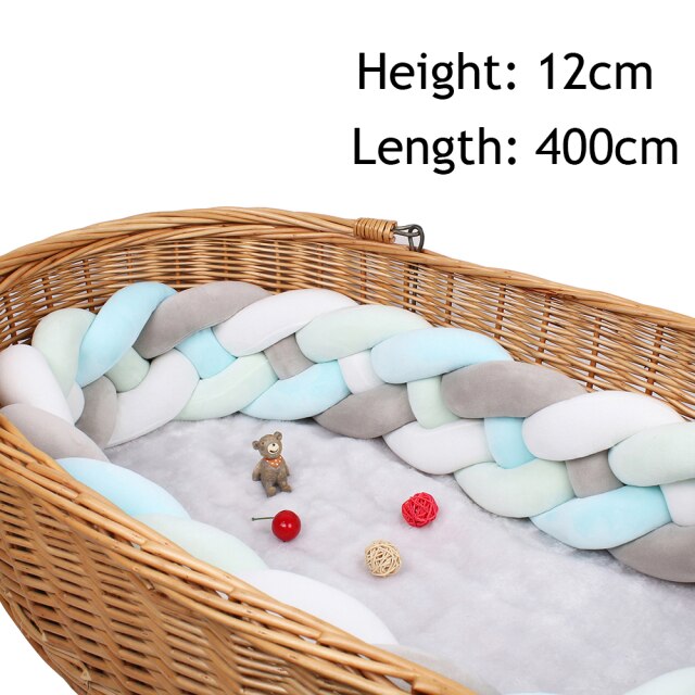 Baby Bed Bumper Crib woven Braid Pillow Cushion Infant Protector Pad Knotted 4 Anti-Collision 12cm