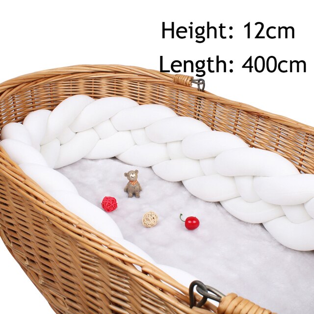 Baby Bed Bumper Crib woven Braid Pillow Cushion Infant Protector Pad Knotted 4 Anti-Collision 12cm