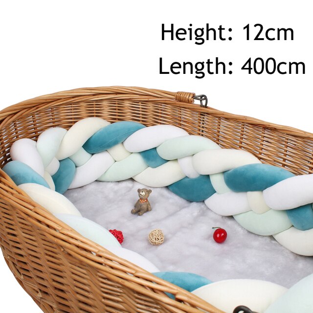 Baby Bed Bumper Crib woven Braid Pillow Cushion Infant Protector Pad Knotted 4 Anti-Collision 12cm