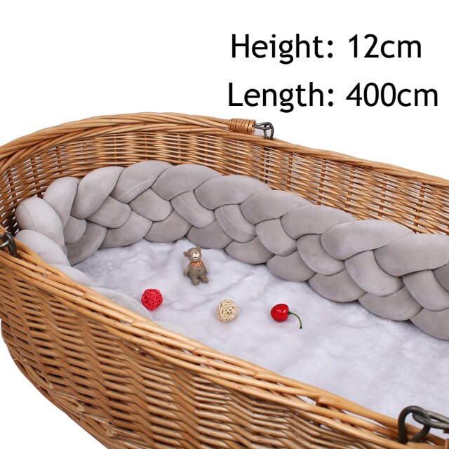 Baby Bed Bumper Crib woven Braid Pillow Cushion Infant Protector Pad Knotted 4 Anti-Collision 12cm