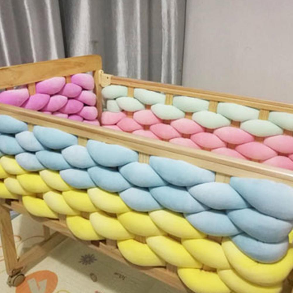 Baby Bed Bumper Crib woven Braid Pillow Cushion Infant Protector Pad Knotted 5M Liner Cotton Long Pillow