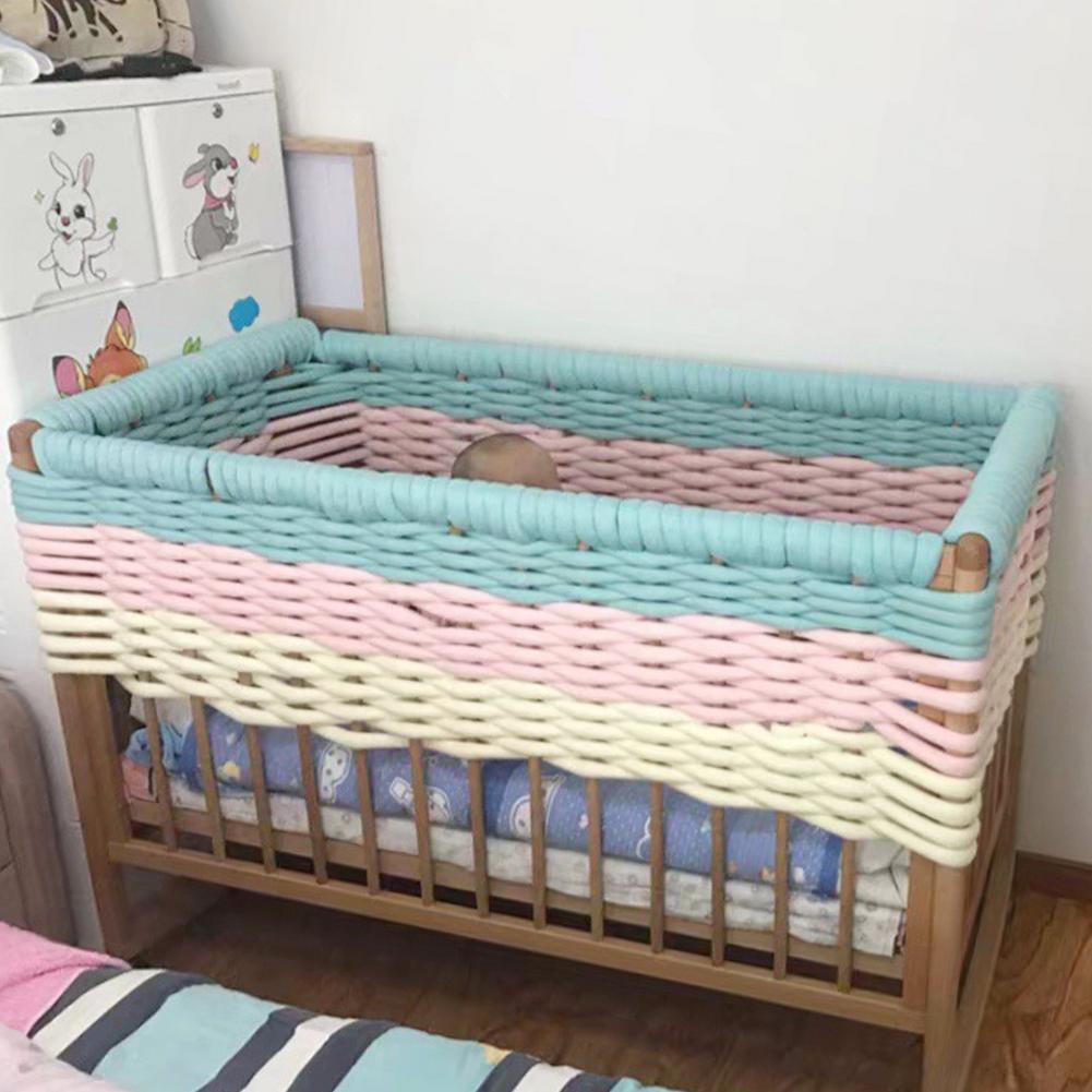 Baby Bed Bumper Crib woven Braid Pillow Cushion Infant Protector Pad Knotted 5M Liner Cotton Long Pillow