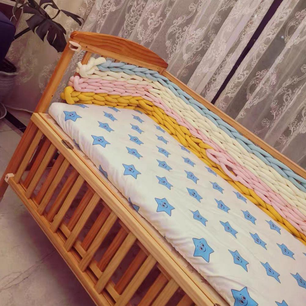 Baby Bed Bumper Crib woven Braid Pillow Cushion Infant Protector Pad Knotted 5M Liner Cotton Long Pillow