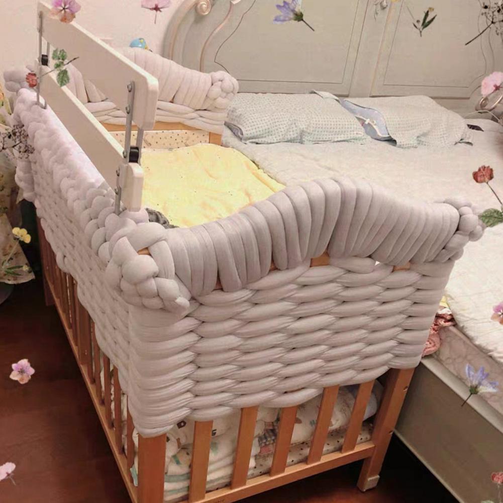 Baby Bed Bumper Crib woven Braid Pillow Cushion Infant Protector Pad Knotted 5M Liner Cotton Long Pillow