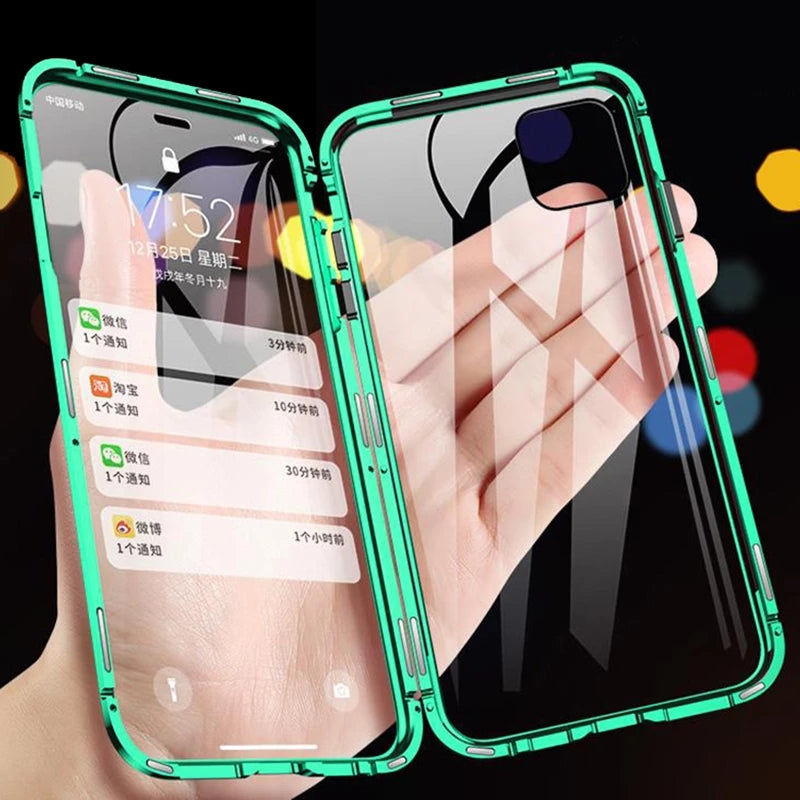 Magnetic Phone 360 Degree Cover HD Double-sided Tempered Glass case For iPhone X XS SE 11 12 13