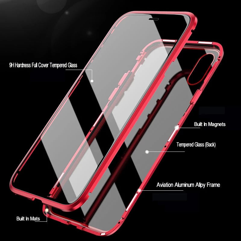 Magnetic Phone 360 Degree Cover HD Double-sided Tempered Glass case For iPhone X XS SE 11 12 13