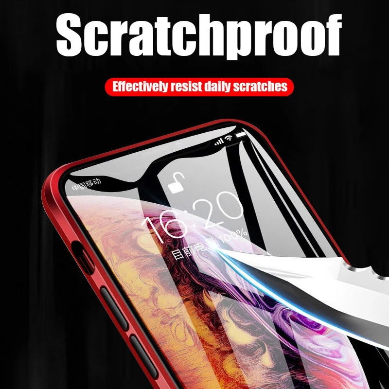 Magnetic Phone 360 Degree Cover HD Double-sided Tempered Glass case For iPhone X XS SE 11 12 13