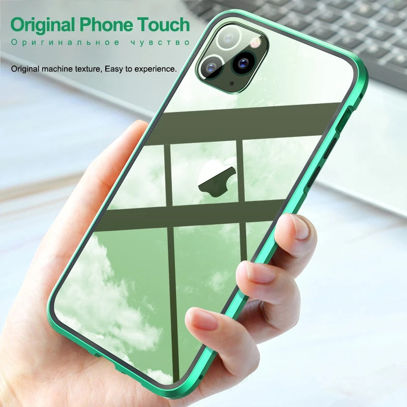 Magnetic Phone 360 Degree Cover HD Double-sided Tempered Glass case For iPhone X XS SE 11 12 13