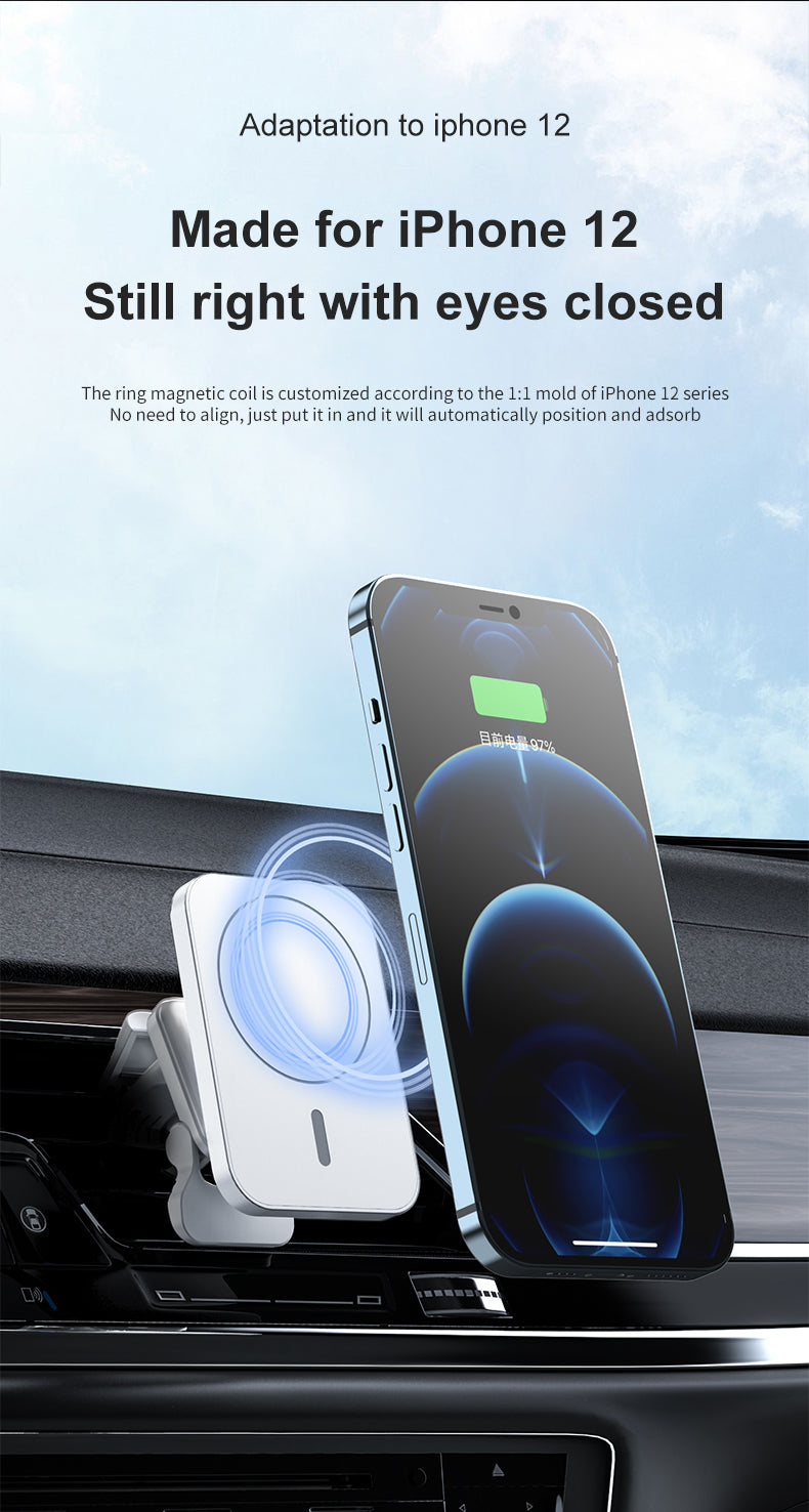 15W Magnetic Wireless Chargers Car Magnetic Mount Phone Holder Air Vent Stand